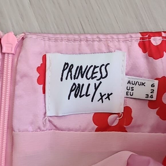 Princess Polly station pink mini skirt red flower Floral Sz 2 Bloomcore A Line - Picture 3 of 7